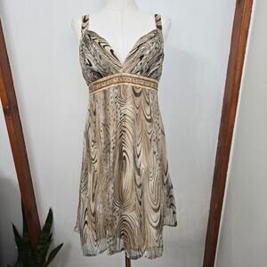 Dave & Johnny 90s Y2K Silk Beaded Sequins Babydoll Dress 12 Fairy Animal Print